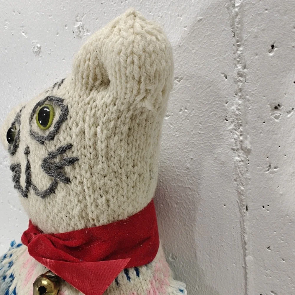 VTG Homemade Knitted‎ Cat Doll Pillow